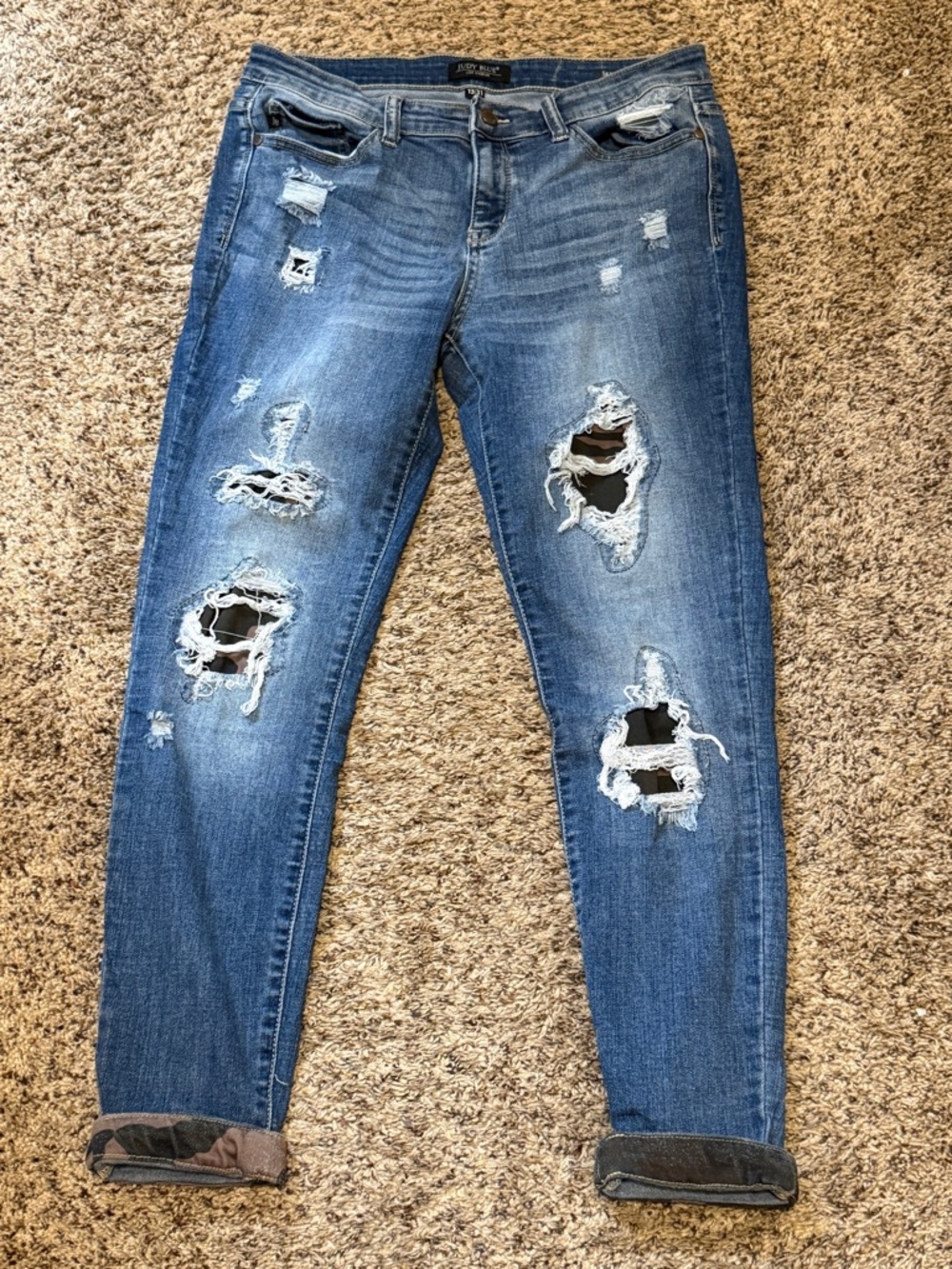 Judy Blue Medium Blue Distressed with camo skinny fit Jeans